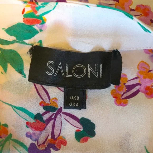 Saloni white lilac green floral print silk Chloe blouse - Picture 6 of 6